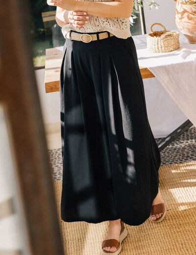 Pantalon jupe-culotte large noir femme