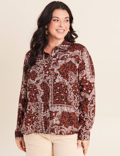 Chemise fluide manches longues marron femme