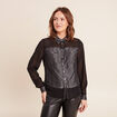 Chemise bi-mati&egrave;re manches longues denim gris femme
