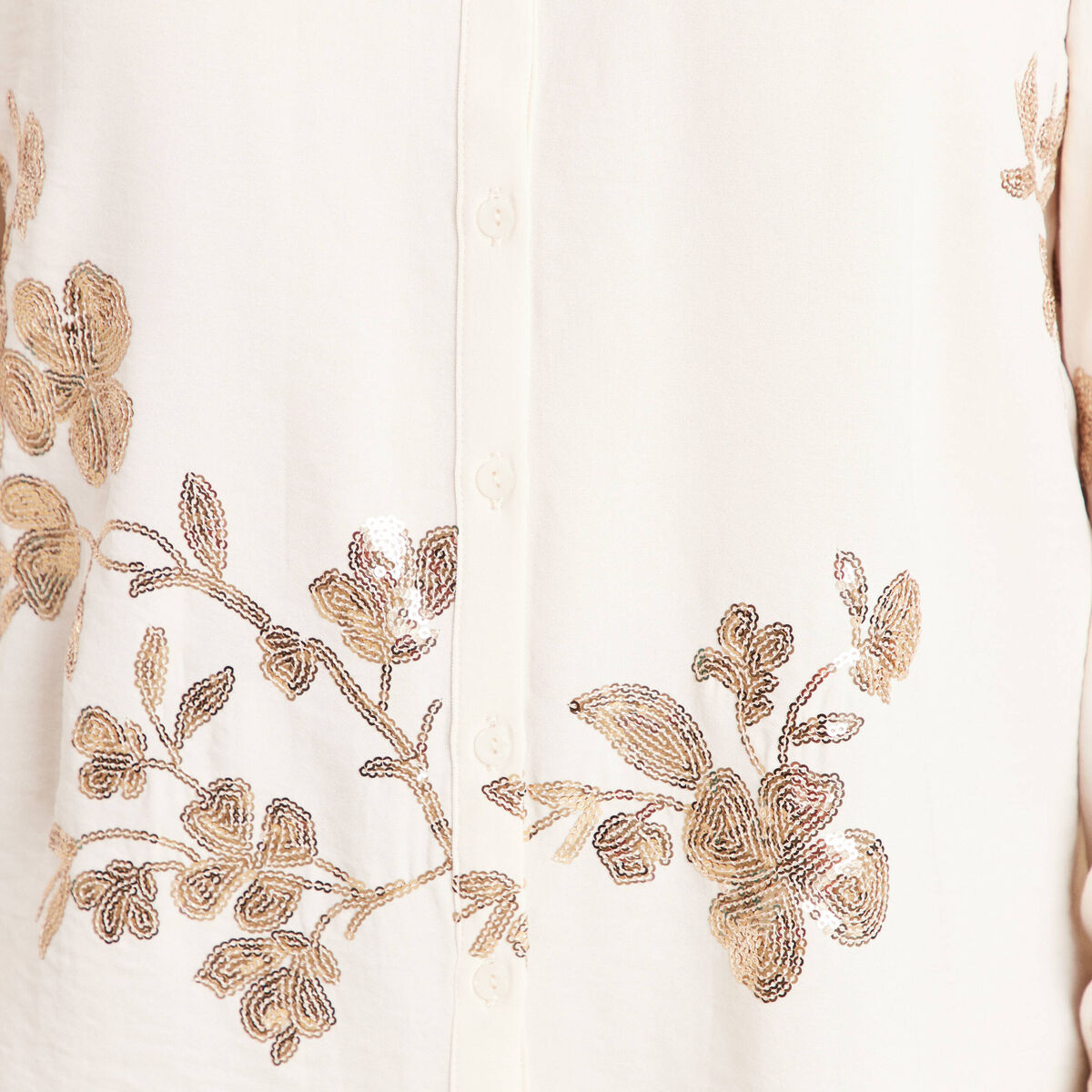 Chemise &agrave; sequins manches longues ecru femme