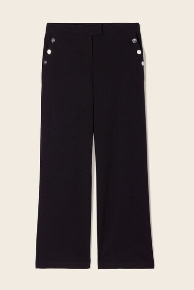 Pantalon large fluide à pont noir femme