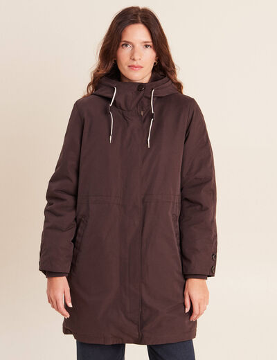 Parka &agrave; capuche taille ajustable marron fonc&eacute; femme