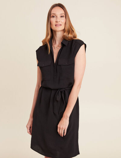 Robe droite courte manches courtes noir femme