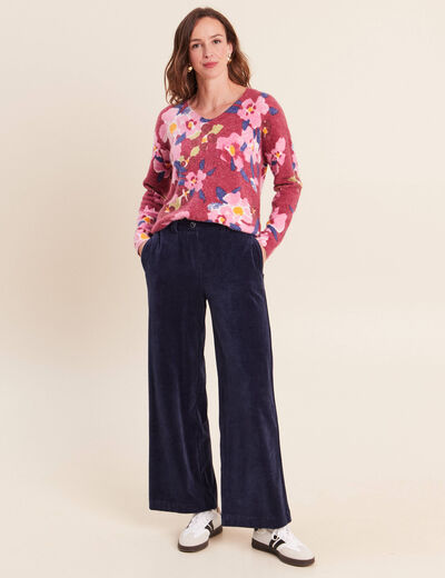 Pantalon en velours bleu marine femme