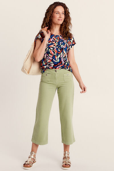 Pantalon large 7/8ème vert olive femme