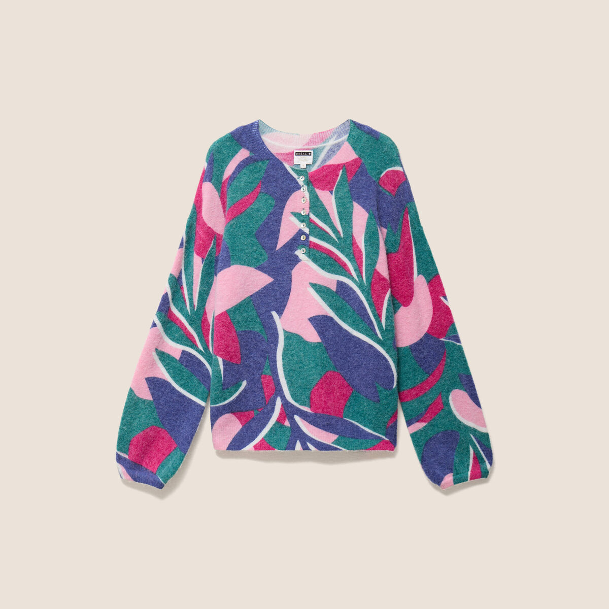 Pull col tunisien bleu femme
