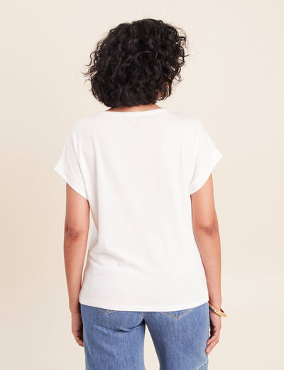 T-shirt col v manches courtes ecru femme