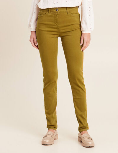 Jean magique ajusté taille standard vert olive femme