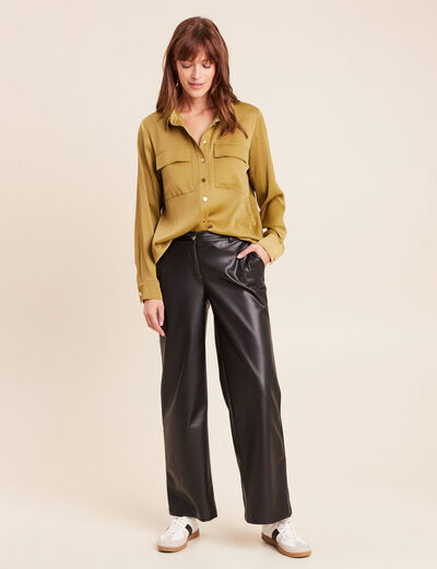 Chemise droite mi-longue fluide vert olive femme