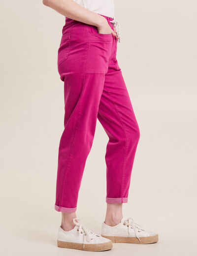Pantalon coupe droite à coulisse rose fushia femme