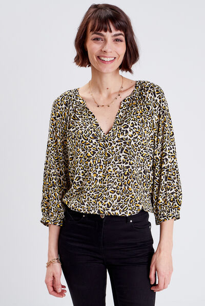 Blouse manches 3/4 beige femme