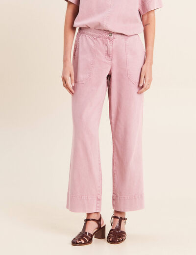 Pantalon large taille haute fluide rose femme