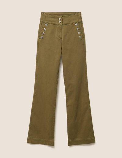 Pantalon coupe bootcut &agrave; pont vert olive femme