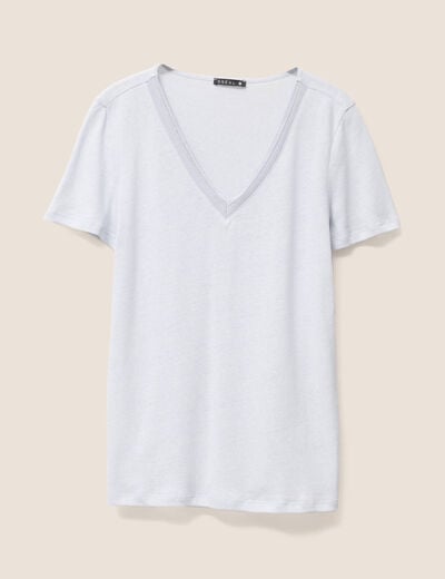 T-shirt manches courtes col en V bleu clair femme