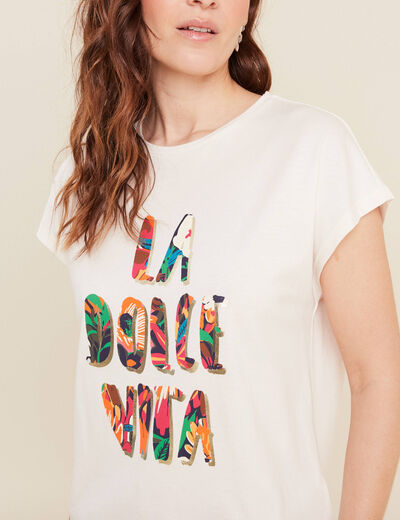 T-shirt manches courtes ecru femme