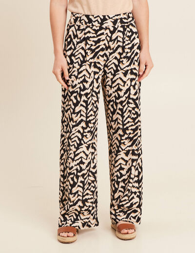 Pantalon large taille haute noir femme