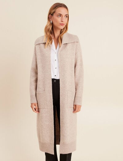 Gilet manches longues avec poches creme femme