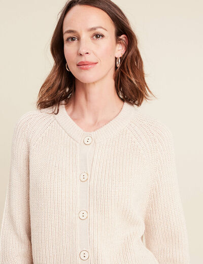Gilet droit mi-long col rond creme femme