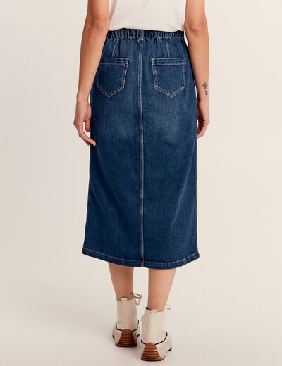 Jupe longue droite en jean denim stone femme
