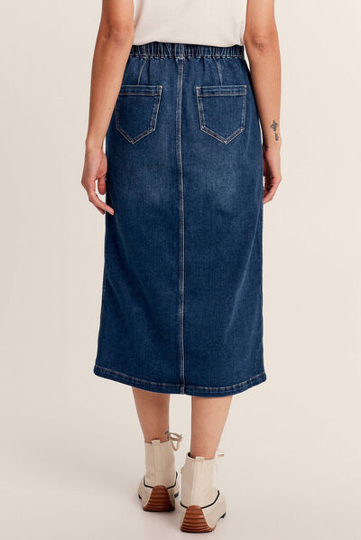Jupe longue droite en jean denim stone femme