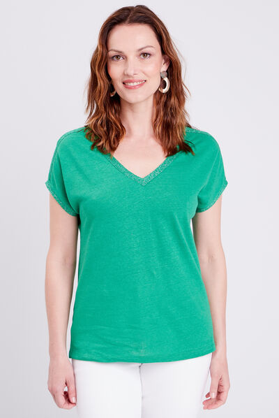 T-shirt manches courtes vert femme