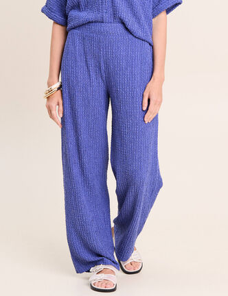 Pantalon large taille haute bleu roi femme