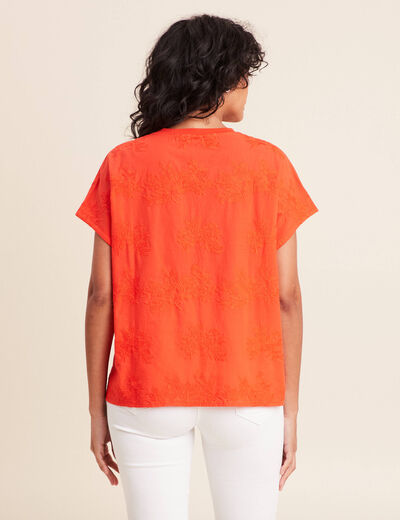 T-shirt col rond manches courtes poches orange fonc&eacute; femme