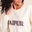 Sweat col rond broderie manches longues ecru femme