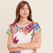 T-shirt droit col rond manches courtes ecru femme