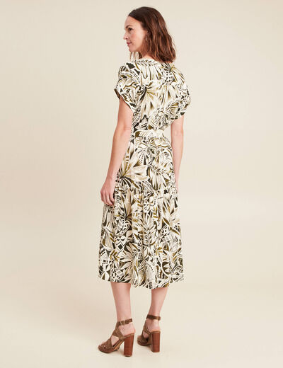 robe longue évasée col v manches courtes vert femme