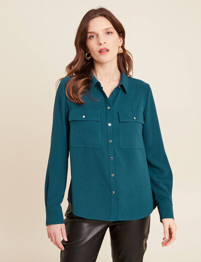 Chemise manches longues bleu canard femme