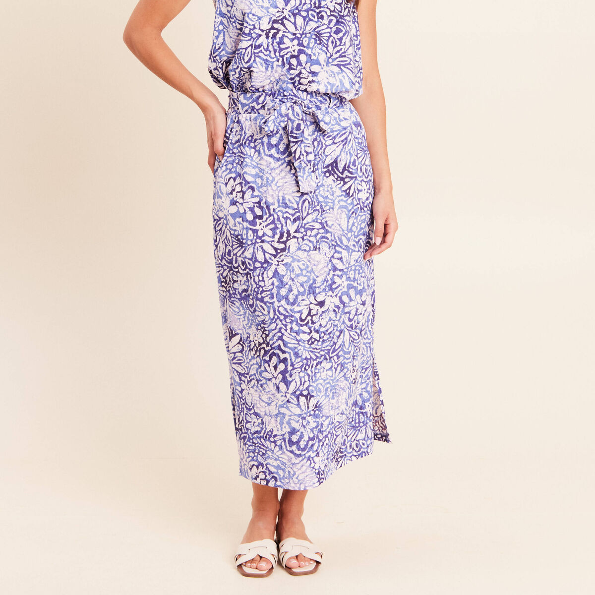 Jupe midi droite bleu femme