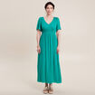 Robe longue évasée satin bleu turquoise femme