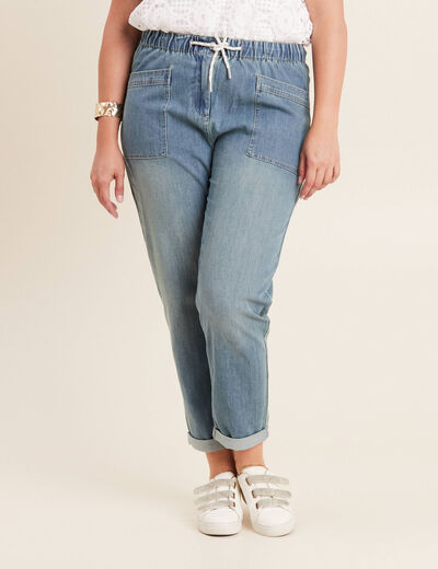 Jean coupe mom 7/8&egrave;me denim double stone femme