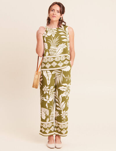 Blouse droite courte sans manches vert kaki femme