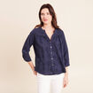 Blouse col tunisien manches 3/4 bleu marine femme