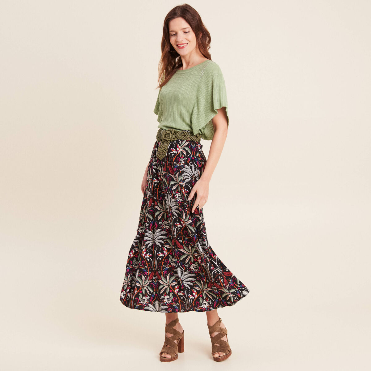 Jupe longue évasée noir femme