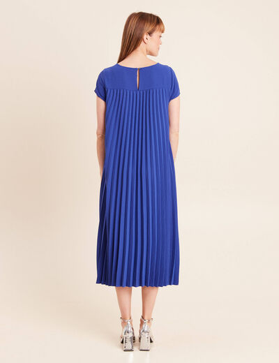 Robe longue &eacute;vas&eacute;e manches courtes bleu fonc&eacute; femme
