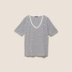 T-shirt droit broderie manches courtes bleu femme
