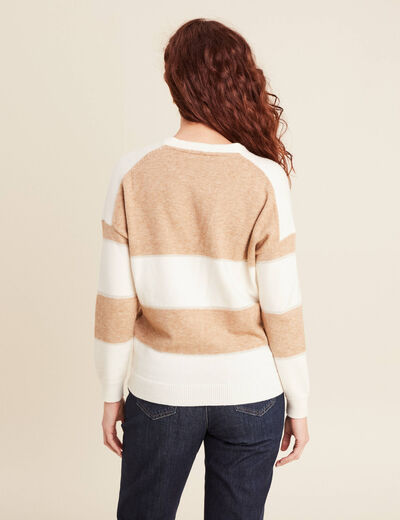 Pull manches longues col en V sable femme