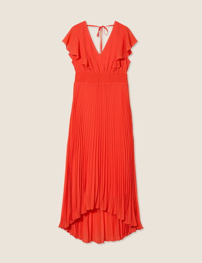 Robe longue évasée à volants orange foncé femme
