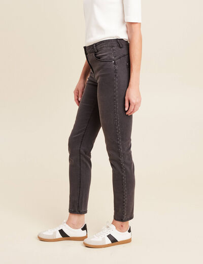 Jean ajusté taille basculée denim gris femme