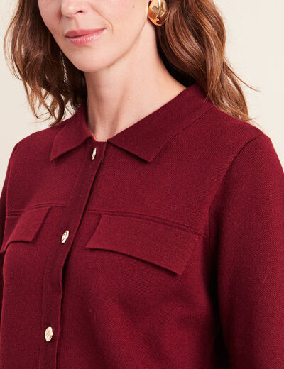 Veste col chemise manches longues bordeaux femme