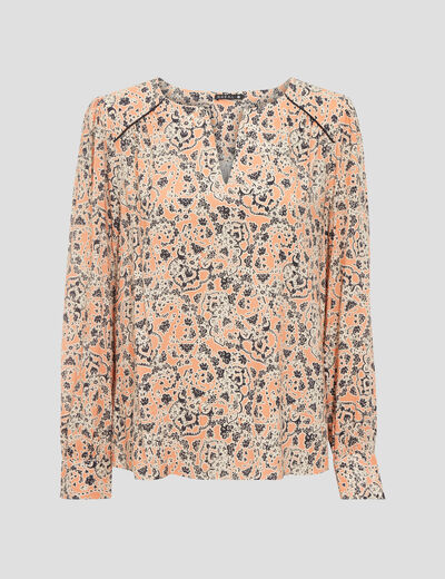 Blouse manches longues orange corail femme