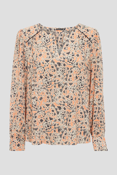 Blouse manches longues orange corail femme