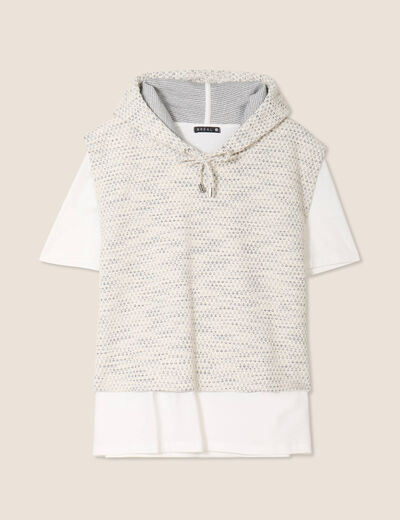 Hoodie 2 en 1 manches courtes beige clair femme