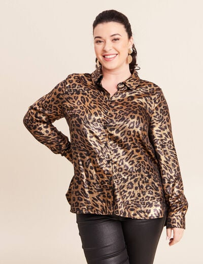 Chemise droite mi-longue brillante noir femme