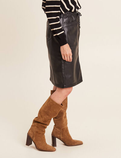 Jupe droite simili cuir noir femme