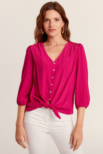Blouse manches 3/4 rose fushia femme