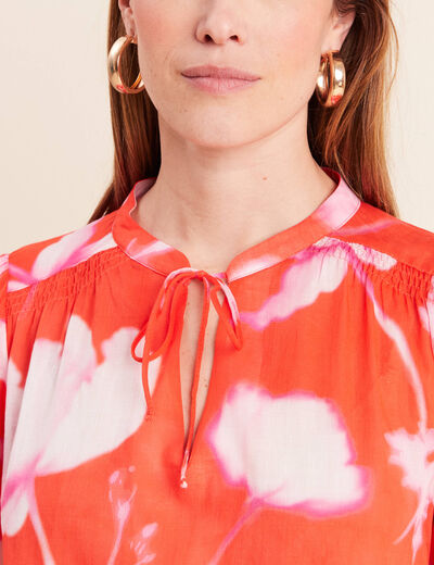 Blouse ample en voile manches longues rouge femme